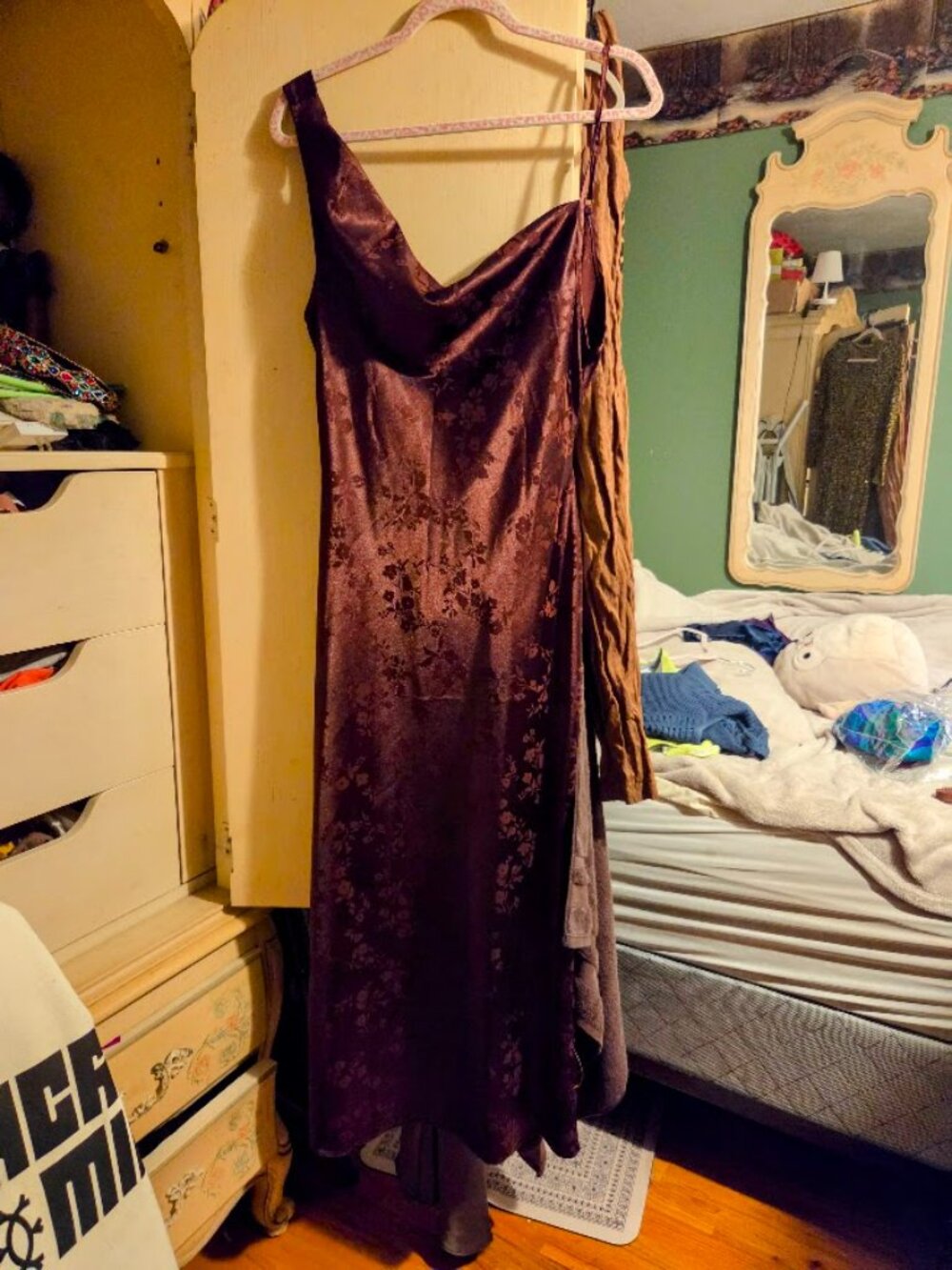 Miss Selfridge Brown Floral Satin Jacquard Midi Slip Dress One Shoulder Backless